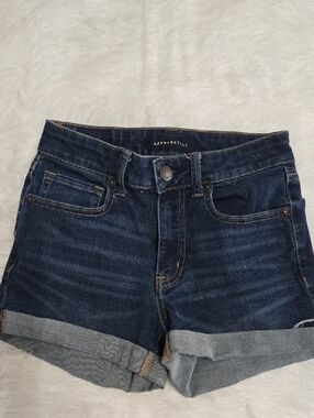 Aeropostale Women's Dark Indigo Denim Rolled Hem Shorts